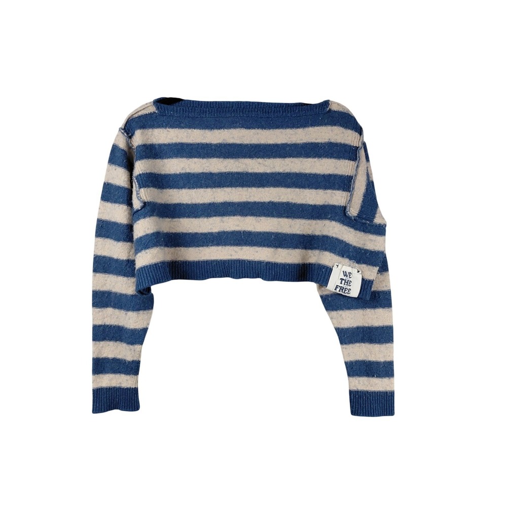 We The Free Free People Blue Striped Cropped Wool Blend Sweater‎ XS OB1564506